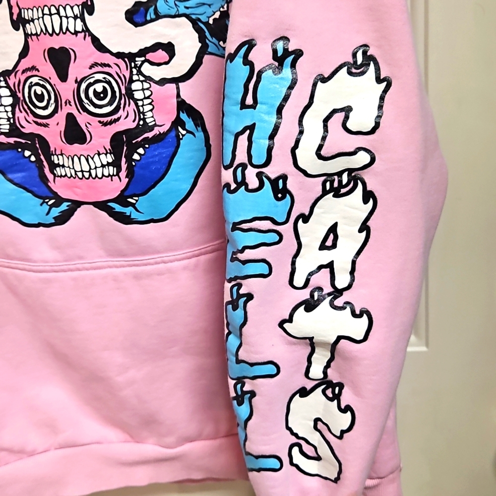 SUGARHILL Hell Cats Pink Graphic Hoodie with Skull Design - Picture 3 of 8